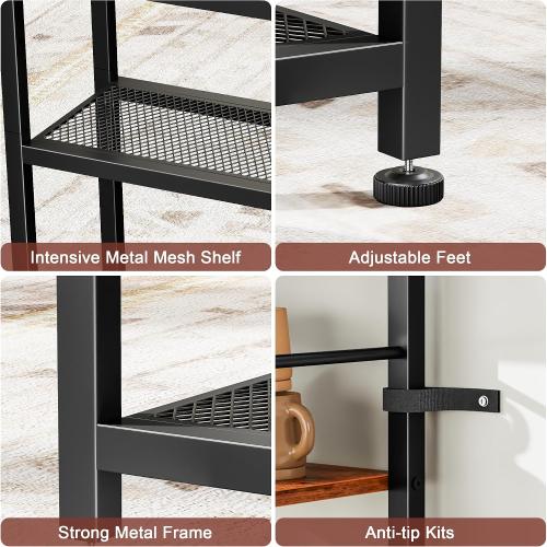 Furnulem 44'' Entryway Table, Industrial Console Sofa Table with Metal Mesh Storage Shelves, Shoe Rack Display Shelf for Front Door, Couch, Kitchen, Fabric Drawers, Rustic Brown