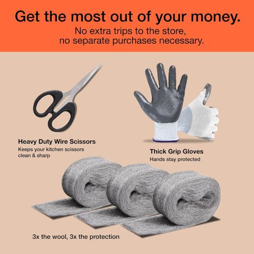 MaPorch Steel Wool for Mice Control - Wool Gap Filler for Home & Garage - DIY Bundle with Gloves & Scissors - Mouse Deterrents That Work - 3 Pack, 3.2 x 7.5 ft