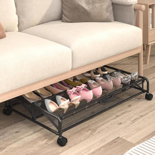 Under Bed Shoes Storage, 2 Pack Rolling Under-bed Storage Containers