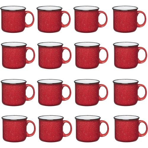 Set of 16 Ceramic Campfire Mugs – 15 Oz, Red – Coffee & Tea Cups for Home, Work, Travel, Camping – Customizable, Great for DIY, Events, Companies