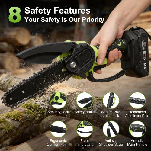 Electric Pole Chainsaw for Tree Trimming,8 Inch Battery Powered Pole Saw with Extension Pole,Lightweight Brushless Tree Trimmer for Branch Cutting,Limb Pruning,Yard Cleanup,Garden Maintenance Outdoor
