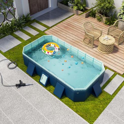 Foldable Swimming Pool, Rectangular Above Ground Swimming Pool for Outdoor Family Square Pool with Drain Plug and Drain Hole, Easy to Assemble, Pool for Backyard Dog Pools (3m)