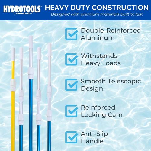 SWIMLINE HYDROTOOLS 8351 2-Piece Telescopic Pole 6 To 12 Feet Adjustable Telepole For Swimming Pool Cleaning Skimmer Nets Vacuum Heads & Brushes Step-Up Anodized Aluminum W/ Strong Grip & Lock
