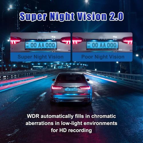 3 Channel Dash Cam Front and Rear Inside with 64GB Card, WIZACE1080P Dash Camera for Cars, Dashcam Three Way Triple Car Camera with IR Night Vision, Loop Recording, G-Sensor, HDR, 24 Hours Recording