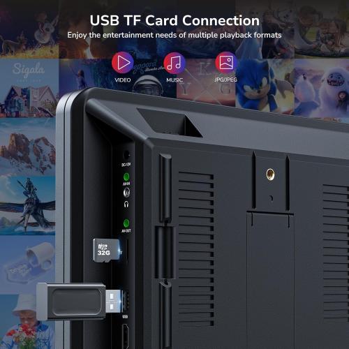 10.1 Dual Car DVD Players with HDMI Input, Headphones, Mounting Brackets, Headrest DVD Players for Car Support USB/SD Card, AV in/Out, Last Memory, Play A Same or Two Movies, No Battery