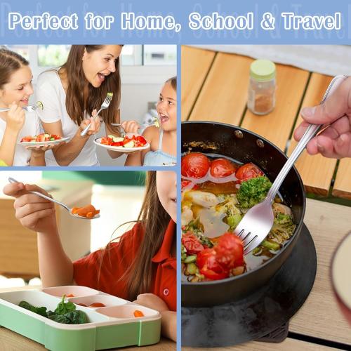 E-far 12-Piece Toddler Silverware, Stainless Steel Kids Utensils Forks and Spoons, Children Safe Metal Cutlery Set for Self Feeding, Mirror Polished & Dishwasher Safe, 6 Forks & 6 Spoons