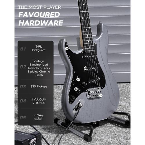 DONNER DST-80 Left-Handed Electric Guitar 39” Beginner Electric Guitar Kit with Amp, Classic SSS Pickup Complete with Gig Bag, Tuner, Capo, Strap, Picks, and Free Online Lessons, Matte Black