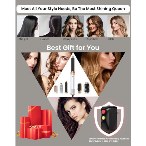 Ukliss 6 in 1 Blow Dryer Brush,Hair Dryer Brush with Ionic Technology, Multifunctional Styler Styling Tools, Auto Air Curler for Hair, Fast Styling for Most Hair Types, Safe ALCI Plug (White Gold)