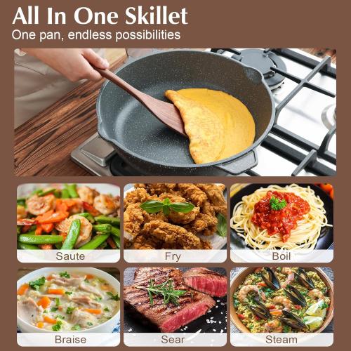 SENSARTE Nonstick Deep Frying Pan Skillet, 12-inch Saute Pan with Lid, Stay-cool Handle, Chef Pan Healthy Stone Cookware Cooking Pan, Induction Compatible, PFOA Free
