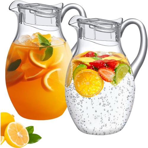 Amazing Abby - Bubbly Grand - 2-Pack Acrylic Pitcher (96 oz), Clear Plastic Water Pitcher with Lid, Fridge Jug, BPA-Free, Shatter-Proof, Great for Iced Tea, Sangria, Lemonade, Juice, Milk, and More