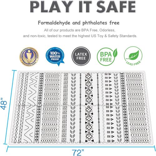 TCBunny Extra Large Baby Play Mat - 4FT x 6FT Foam Puzzle Floor Mat for Kids & Toddlers (Mixed Marks White/Black)