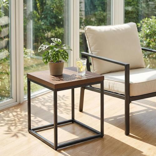 CENSI Modern Square End Table, 18 Walnut Side Table for Living Room, Extra Thick 1.6 Wood Top & Metal Frame, Sturdy Industrial Nightstand Accent Furniture(Dark Walnut)