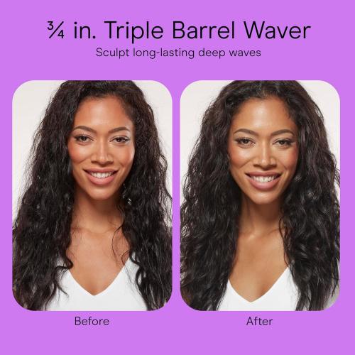 Conair Double Ceramic 3 Barrel Curling Iron, Hair Waver, Create Beachy Waves, Long-Lasting Natural Tight Waves for all Hair Lengths, White / Rose Gold