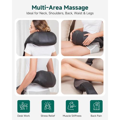 FitRx Cordless Shiatsu Shoulder, Back, and Neck Massager with Heat, USB-Rechargeable, Black
