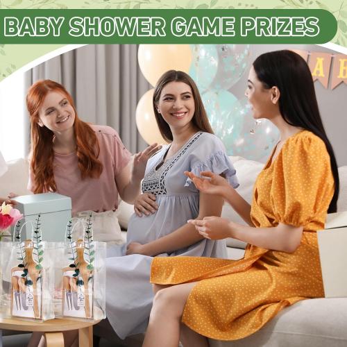 Baby Shower Prizes for Game Winners Bamboo Cheese Board Spoon Fork Butter Spreaders Plaid Towel Thank You Card and Gift Bags for Baby Shower Wedding Bridal Shower Favors (Bamboo, 1 Set)