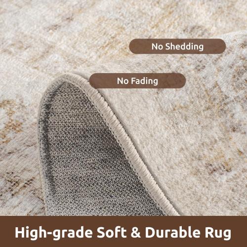 AMOAMI-Area Rug 8FT X 10FT Rugs for Living Room-Vintage Soft Beige Rugs for Bedroom-Non Slip Carpet-Washable Rug for Dining Room Living Room Bedroom Office Under Table