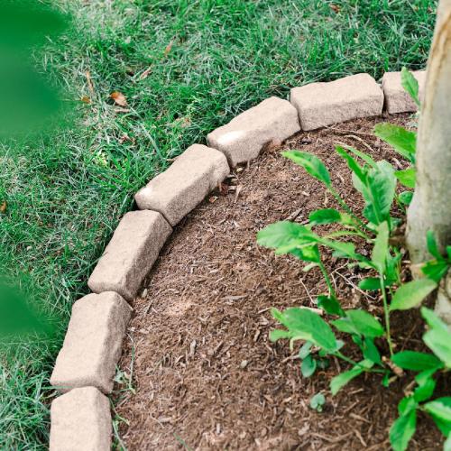 Landscape Edging | Garden Edging Border | Polyrock Bricks for Lawn edging, Flower beds, Pathways & Yard Edging– 4 Packs | Each Section Has 6 Bricks 48L x 4W x 2.25H | 12 Spikes |Cobblestone