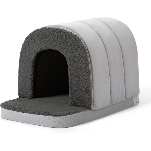 Orthopedic Dog Bed House - Dog House Indoor with Egg-Crate Foam - Tent Bed with Waterproof Lining & Nonskid Bottom, Ideal for Medium Breeds & Fits 30-Inch Crate - Gray