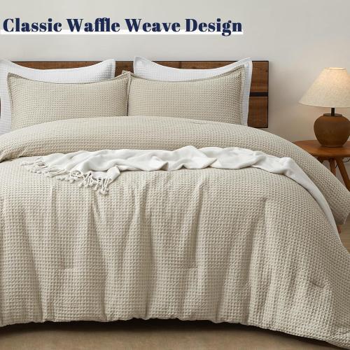 PHF Ultra Soft Waffle Weave Comforter Set King Size, 3 Pieces Lightweight Breathable Comfy Bedding Set, Comfy Textured 1 Comforter with 2 Pillow Shams, Linen