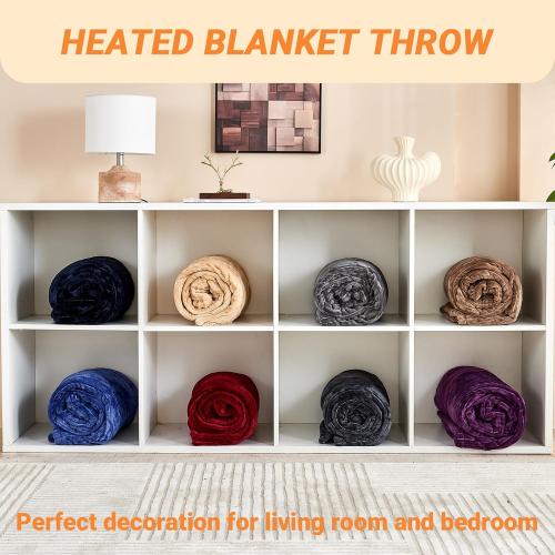 Heated Blanket Electric Throw, Soft Flannel Heating Blanket with 8 Hours Auto Off 10 Fast Heating Levels Machine Washable Sherpa Heated Blanket with Overheating Protection
