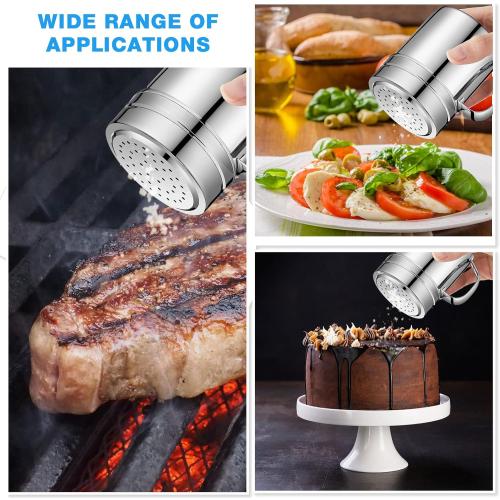 Lallisa 12 Pcs 10 oz Stainless Steel Spice Shakers with Holes and Lids Dredge Shakers with Handle Versatile Salt Shaker for Sugar Pepper Seasoning Flour Popcorn Cinnamon Powder Container Accessories