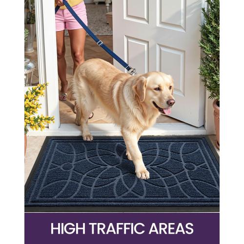 DEXI Front Door Mat Outside Entrance, Heavy Duty Non Slip Low Profile Doormat for Entryway, Trap Dirt and Moisture Welcome Mats, Easy Clean, Patio, Garage, 3x2, Blue