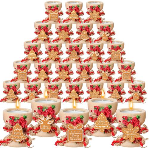 25 Pack Christmas Candles Gift Set Rustic Merry Christmas Candle Jar Bulk Farmhouse Tealights with Natural Wood Holder Xmas Table Fireplace Decor Appreciation Gift for Women Coworkers Friends Teacher