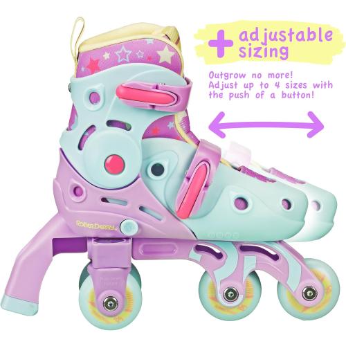 13-3...Roller Derby Switch Skates for Beginners, 2 in 1 Adjustable Skates Convert from Learn Mode to Inline Skates for Toddlers, Kids