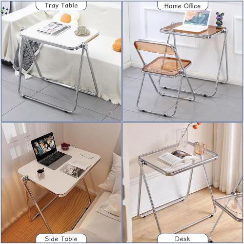 Size Small Color Copper and silver  Folding TV Tray Table- Clear Acrylic Foldable Table No Assembly Required Tiny Desk for Home Office Side Table Small Computer Desk for Small Spaces-Tawny