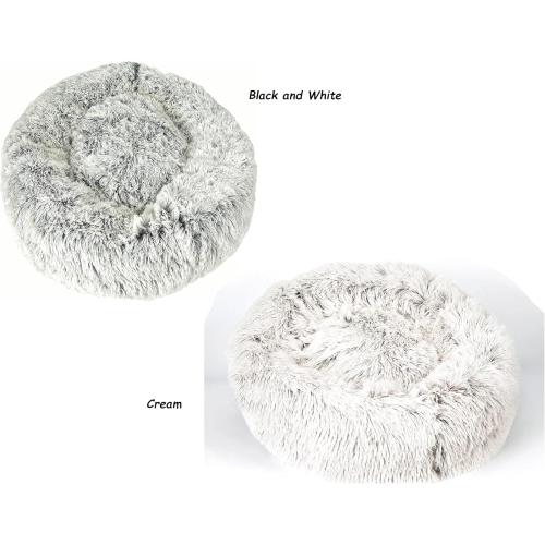 Dog and Cat Bed Super Plush Cuddler Round Soft Comfortably Stuffed Choose Size and Color (Medium/Large - Cream)