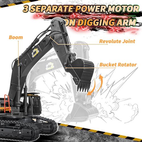 22 Channel Remote Control Excavator, 1/14 Scale RC Excavator Metal Shovel Independent Arms, Professional Construction Vehicles with Lights Sounds, Best Gift for 8  Years Old Boys Adults