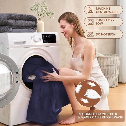 Heated Blanket Twin 62×84 - Premium Cosy Soft Electric Blanket with 6 Heating Levels,Fast Heating Flannel Sherpa Machine Washable Blanket for Bed & Couch - Auto Shut Off(Navy Blue)