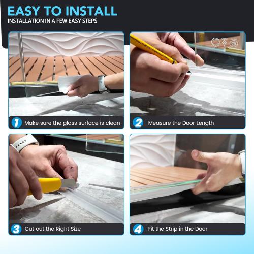 Bathroom Shower Glass Door Bottom Seal Strips, Length 39 Inch 2PCS Transparent PVC Door Bottom Seall Strips for 5/16 (8mm) -3/8(10mm) Thick Framless Glass Panel