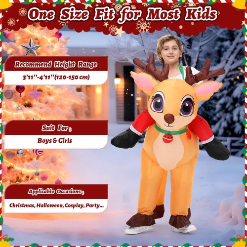Inflatable Reindeer Costume Kids - Blow Up Elk Deer Halloween & Christmas Costume for Boys & Girls Cosplay