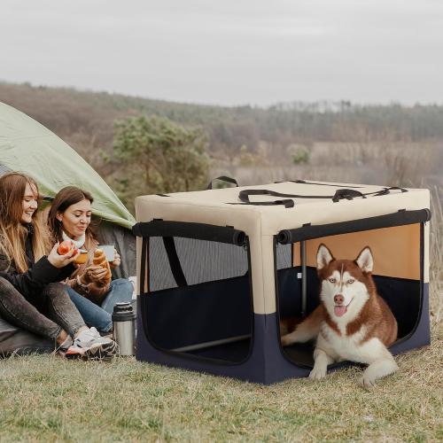 36 Collapsible Dog Crate for Large Dogs - Portable Soft Travel Kennel with Lockable Zippers, Waterproof Base, Washable Cover, Patented Screw Frame for Adjustable Tension, Outdoor, Indoor, Car Use