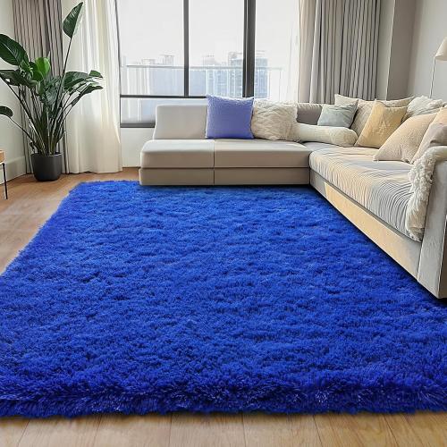 Blue Fluffy Area Rug for Bedroom, 4x5.9 Feet Shag Rugs for Living Room, Kids Rooms Boys Room Nursery, Soft and Comfy, Fuzzy Carpet Teen Dorm Home Decor Aesthetic, Upgrade Non Slip