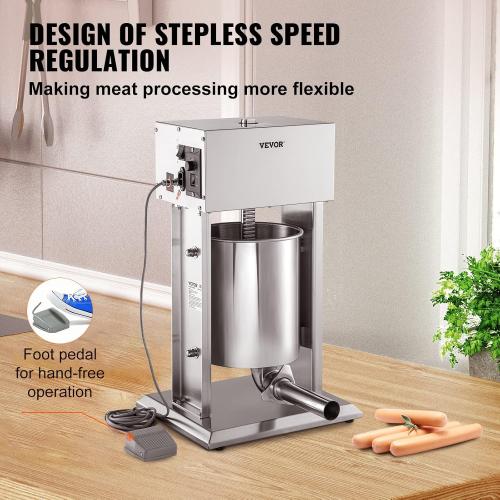 VEVOR Sausage Stuffer, 22LBS/10L Capacity, 304 Stainless Steel Electric Sausage Stuffer, Vertical Electric Stuffer Adjustable Speed Stainless Steel Heavy Duty Sausage Filler Meat Stuffer