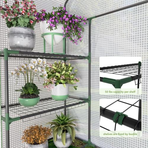 Greenhouse for Outside with Screen Windows, Outdoor Walk in Greenhouses with Durable PE Cover, 57 x 57 x 76'' Small Portable Green House with Shelves Stands,White