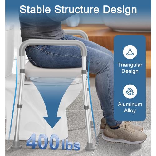 Soundfuse Toilet Seat Riser for Seniors, FSA HSA Eligible Raised Toilet Seat with Handles, Adjustable Height & Width, 400lb Handicap Elevated Toilet Seat, Fit Any Toilet