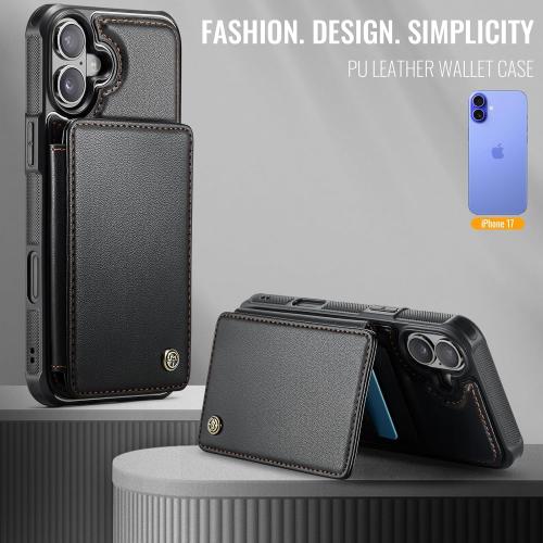 Vinich for iPhone 17 Wallet Case with Card Holder, RFID Blocking Credit Slots Kickstand Shockproof Phone Cover Fit for iPhone 17 6.3 Black