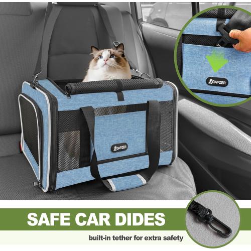 GAPZER Cat Carrier 18 x 11 x 11 Top Loading Soft Pet Travel Bag Over 15lbs | Portable Small Dog Puppy Car Travel Crate 10 lbs, Chihuahua Kennel Carry Case, Kitty Cloth Cage Medium Cat Under 25 lbs Blue