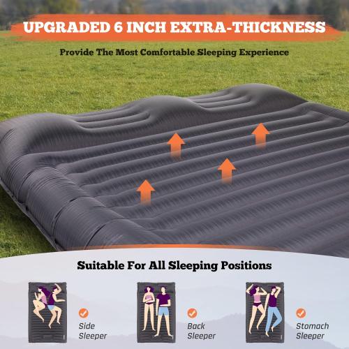 TOBTOS Double Sleeping Pad for Camping, Extra Thick 6 Camping Mattress 2 Person with Pillow Built-in Foot Pump, Inflatable Sleeping Mat for Camp, Backpacking, Hiking, Traveling