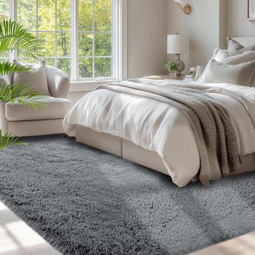 Fluffy Area Rugs for Bedroom 5x7: Shag Rugs for Bedroom - Living Room Area Rug 5x7 Grey Plush Fuzzy Soft Carpet - Teenage Room Dorm Decor Carpets