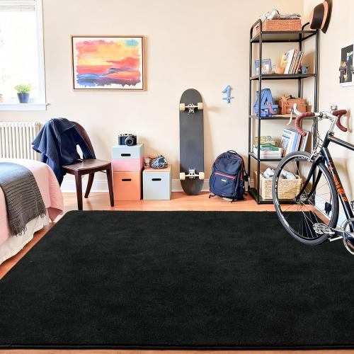 Chicrug 4x6 Minimalist Washable Area Rugs for Bedroom Living Room Classroom, Modern Soft Memory Foam Rug for Kids Nursery, Low Plie Indoor Carpet for Dorm Dining Office Bedside Room Decor, Black