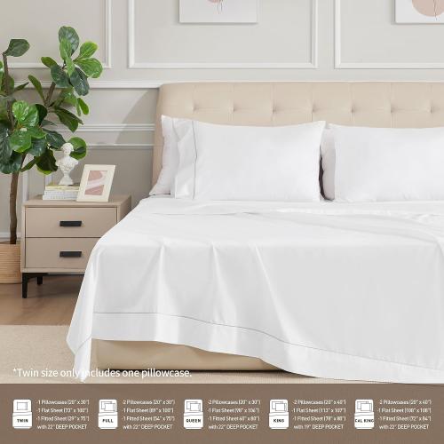 sunflower Extra Deep Pocket Twin Sheet Sets Fits 18-24 in Deep Mattress -100% Cotton Twin Sheet Set, White Hotel Luxury Soft Breathable Sheet Sets for Twin Bed Deep Pocket