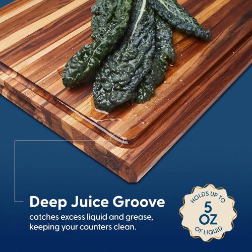 Extra Large Cutting Board | Teak Edge Grain Cutting Board for Kitchen with Juice Groove | Perfect for Charcuterie | Gift Box Included | 23x17x1.5 in