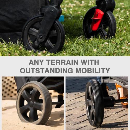 Side-Unzip Wagon Stroller for 2 Kids, Push Pull Stroller with Adjustable Handle, Easy Access Zipper Door, 5-Point Harness Removable UV-Protection Canopy Shock-Absorbing Wheels, Blue