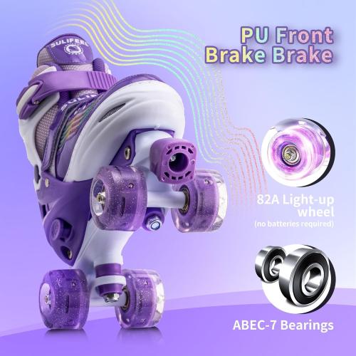 size 4 SULIFEEL Letter Adjustable 4 Size Kids Roller Skates for Girls and Boys, Beginner Skates All 8 Light up Wheels Sports for Indoor Outdoor