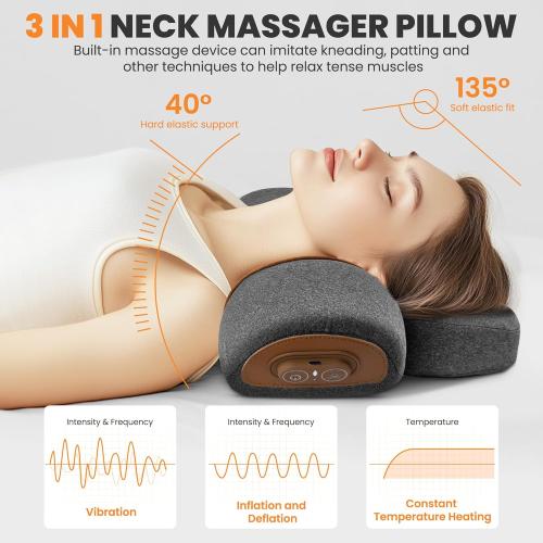 3-in-1 Rechargeable Neck Massager Pillow - Pillow Massage Neck Hump for Shoulder Pain, Deep Tissue Pain Relief, with Heating and Traction Function, Hump Corrector for Women