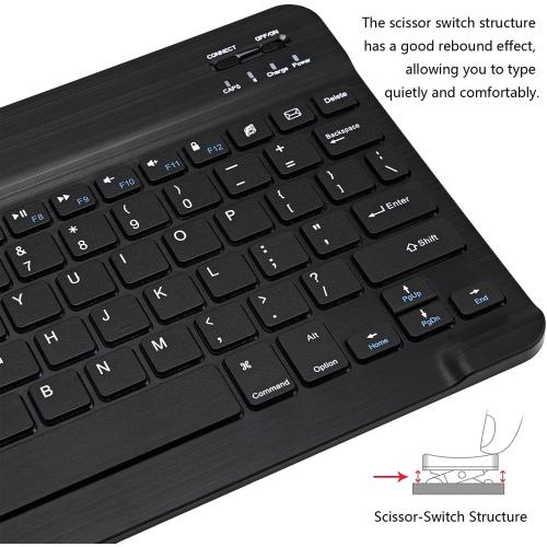 Ultra-Slim Bluetooth Keyboard Portable Mini Wireless Keyboard Rechargeable for Apple iPad iPhone Samsung Tablet Phone Smartphone iPadOS iOS Android (10 inch Black)